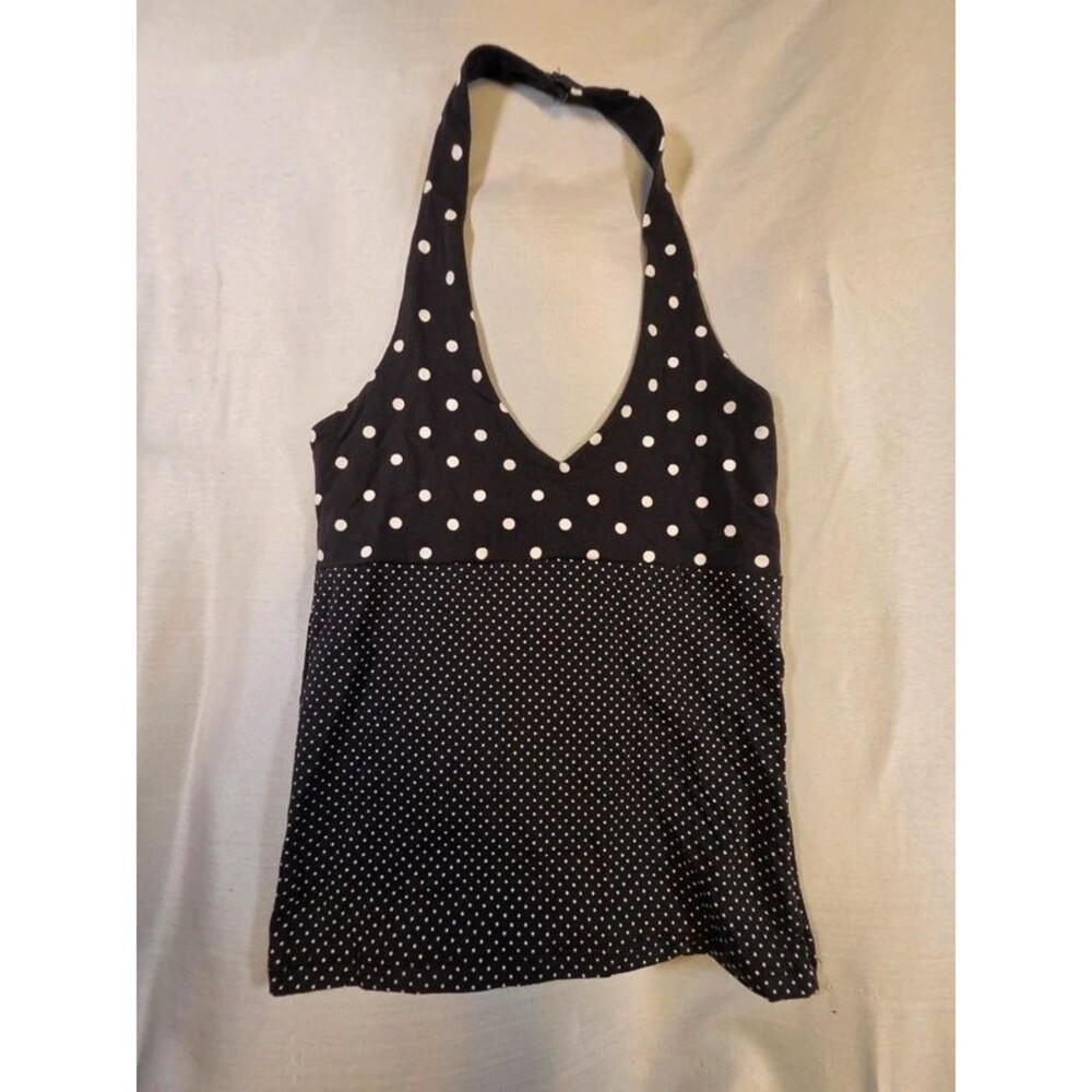 Y2K / Retro Black & White Polka Dot Halter Top – Size Small